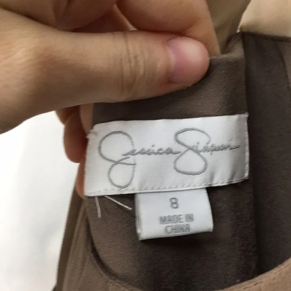 Jessica Simpson Deep Taupe Strappy Dress High-Low Pink Border NEW Sz 8 - Picture 6 of 8